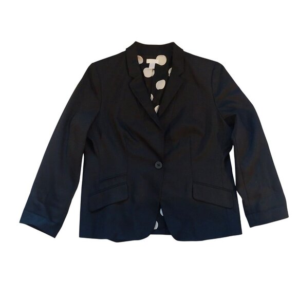 Chicos Black Blazer Womens Size 2 Cotton Blend Single Button Polka Dot Lining Ca - Picture 1 of 5